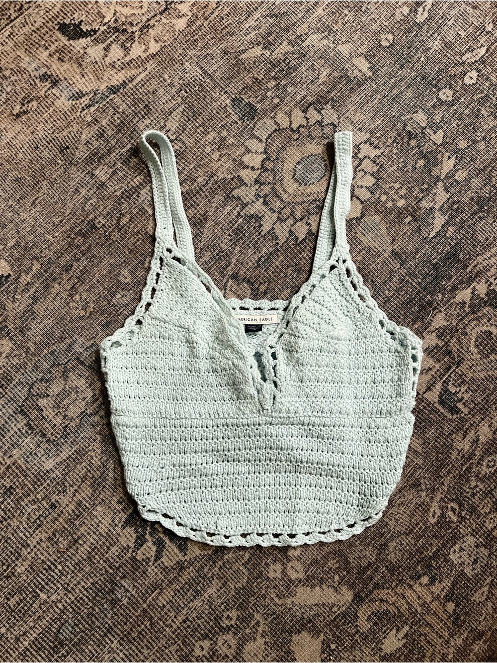 NWT American Eagle Mint Green Crochet Crop Tank Top XS Boho Festival Cami